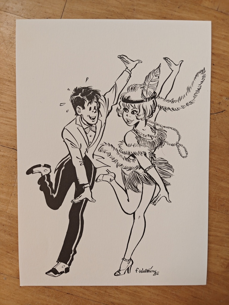Dessin Natacha - Natacha et Walter, signé F. Walthéry