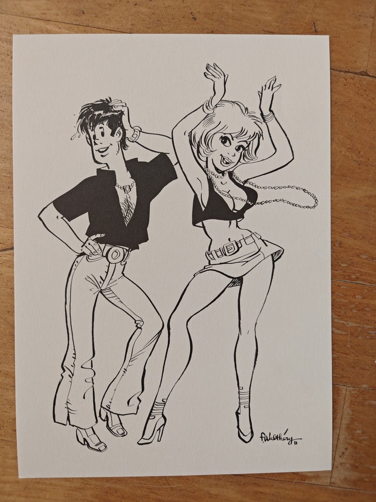 Dessin - Natacha et Walter, signé Walthéry